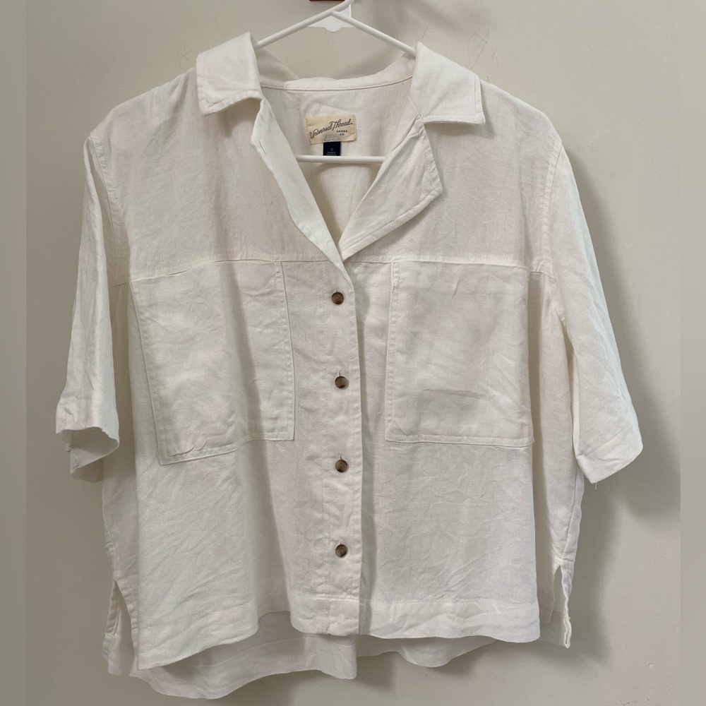 White Linen Button-Up TShirt